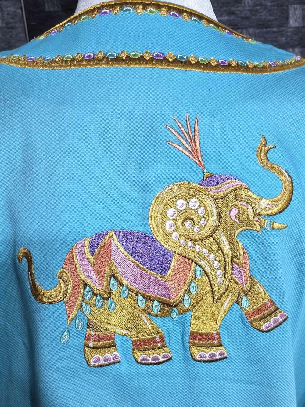 Vintage Bob Mackie Wearable Art Turquoise Elephant Embroidered Jacket - Picture 9 of 16